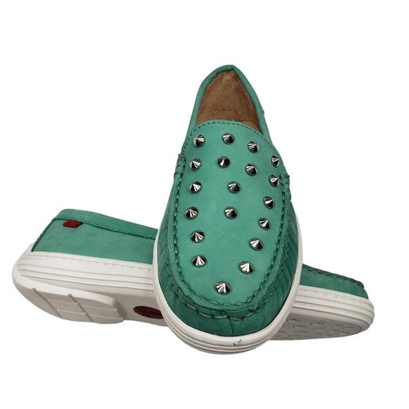 Marc Joseph | NIB Louisville Turquoise Nobuck Leather Studded Loafers Girl's 2 - Picture 7 of 14
